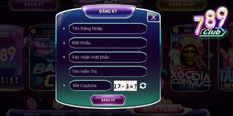 Giao diện đăng ký tài khoản 789club